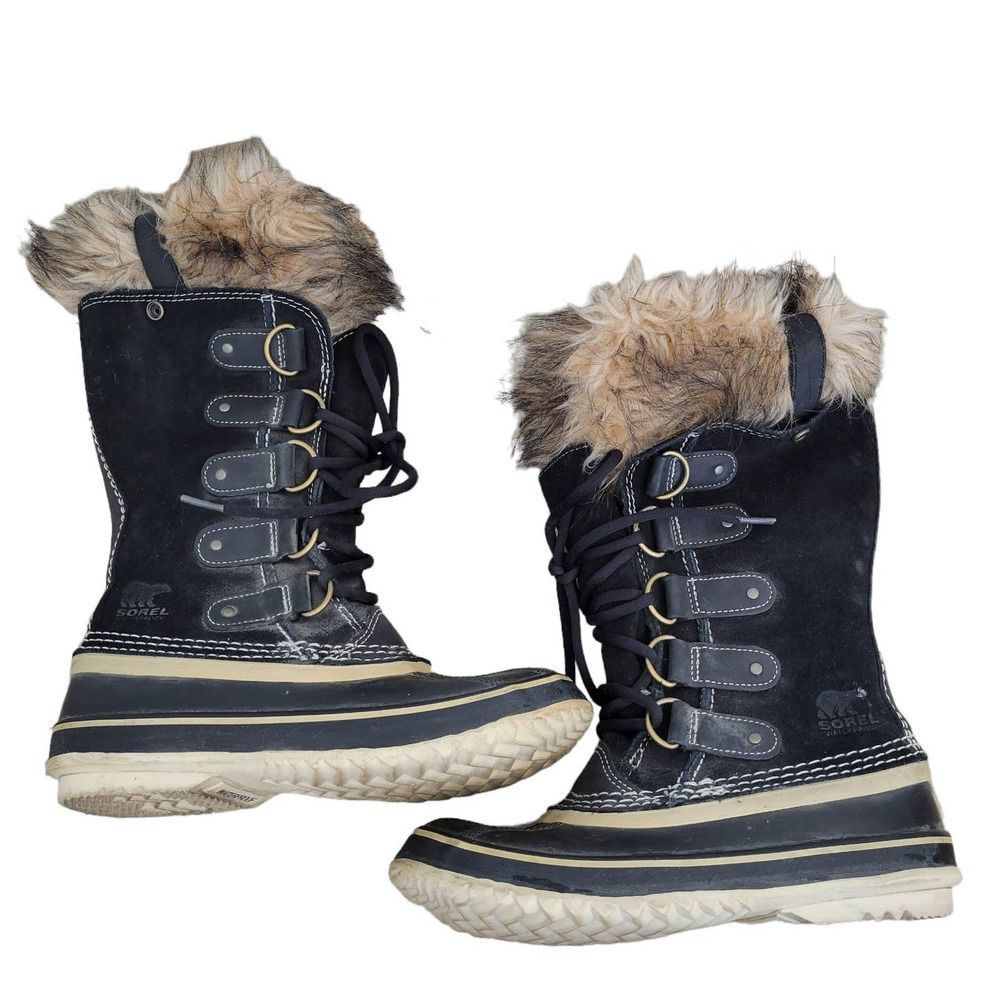 Sorel Joan of Artic Black Mid Calf Faux Fur Boots Women's US 6 SL1540-010 - Picture 6 of 9